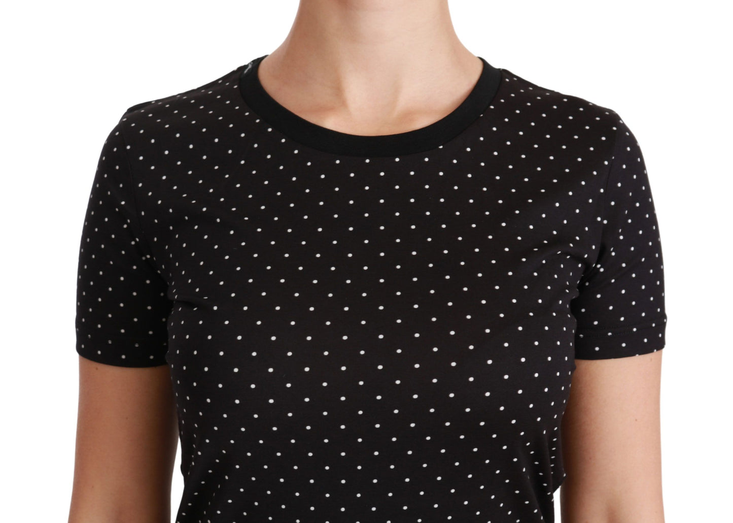 Dolce & Gabbana Schickes schwarzes gepunktetes Rundhals-Cotton-T-Shirt