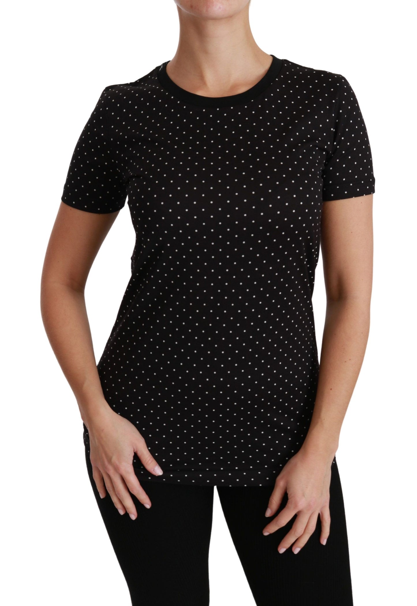 Dolce & Gabbana Schickes schwarzes gepunktetes Rundhals-Cotton-T-Shirt