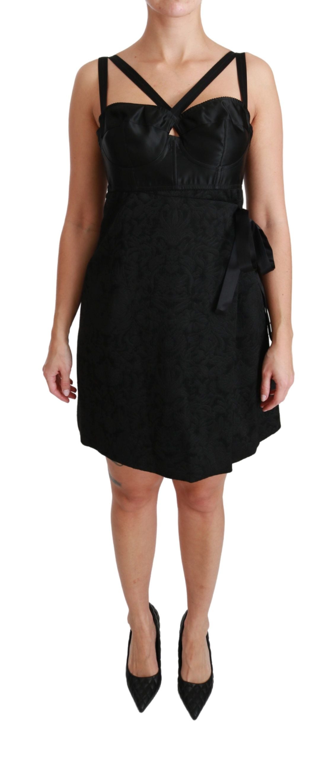 Minivestido de jacquard de satén elástico negro