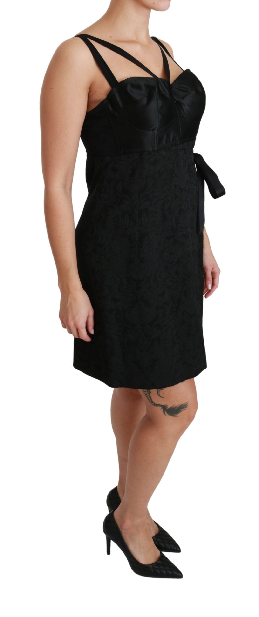 Minivestido de jacquard de satén elástico negro