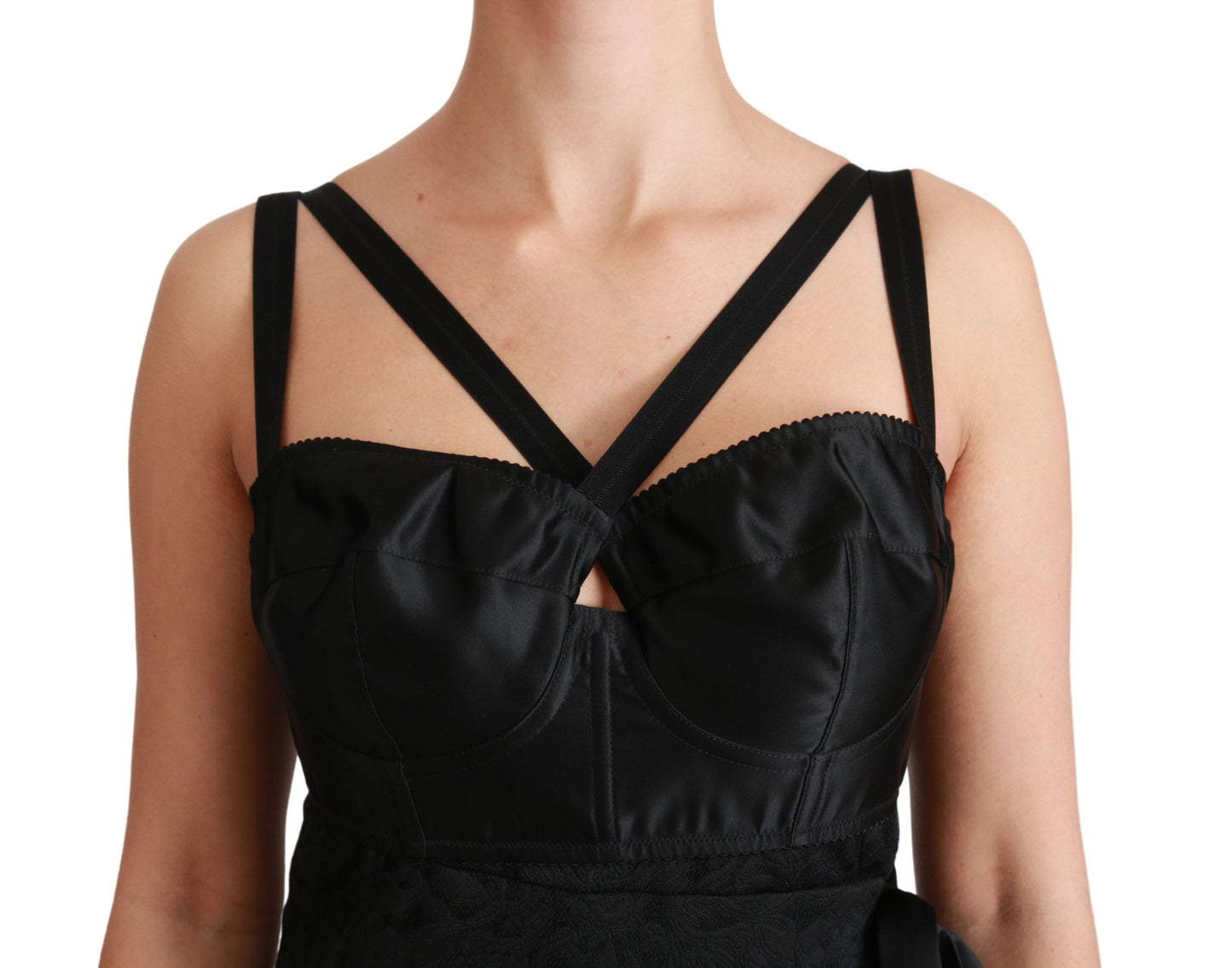 Minivestido de jacquard de satén elástico negro