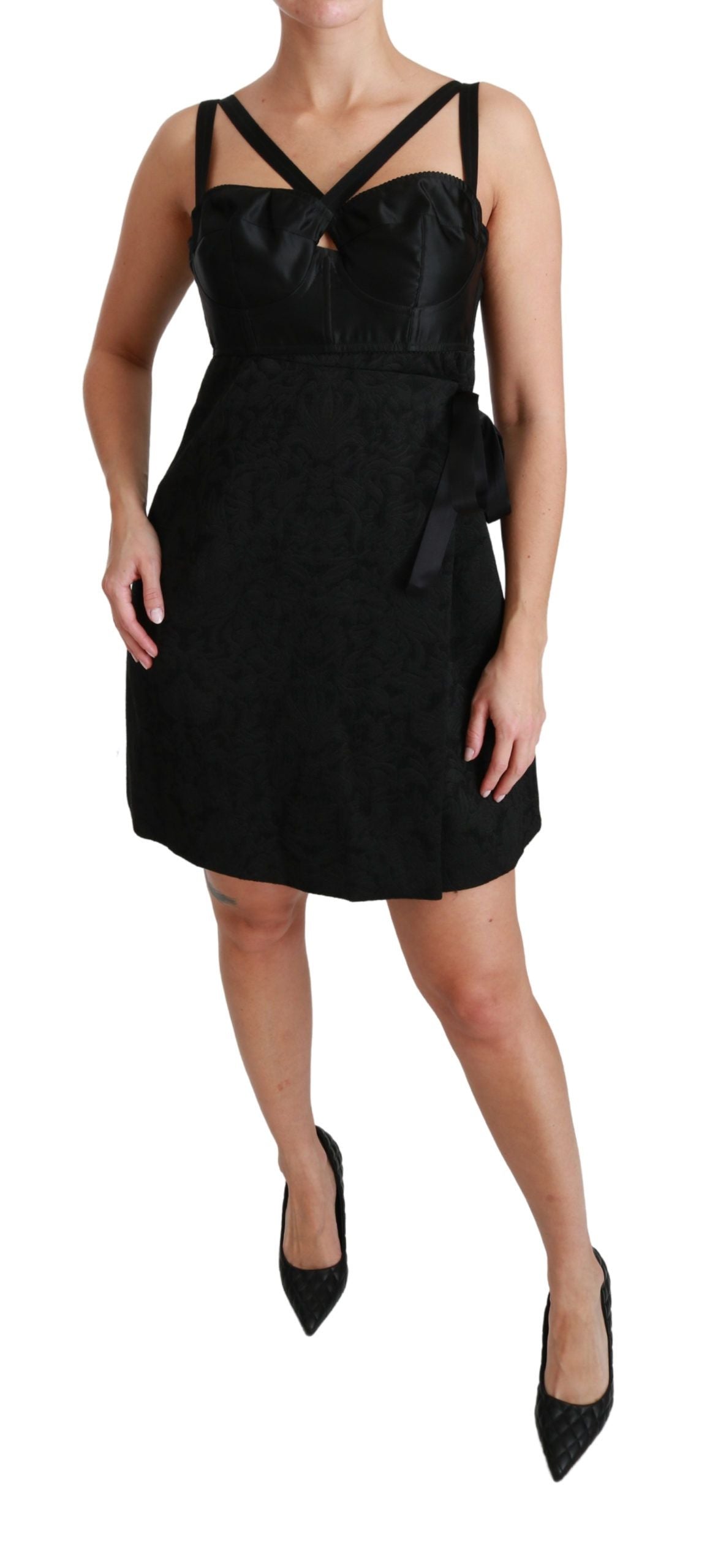 Minivestido de jacquard de satén elástico negro