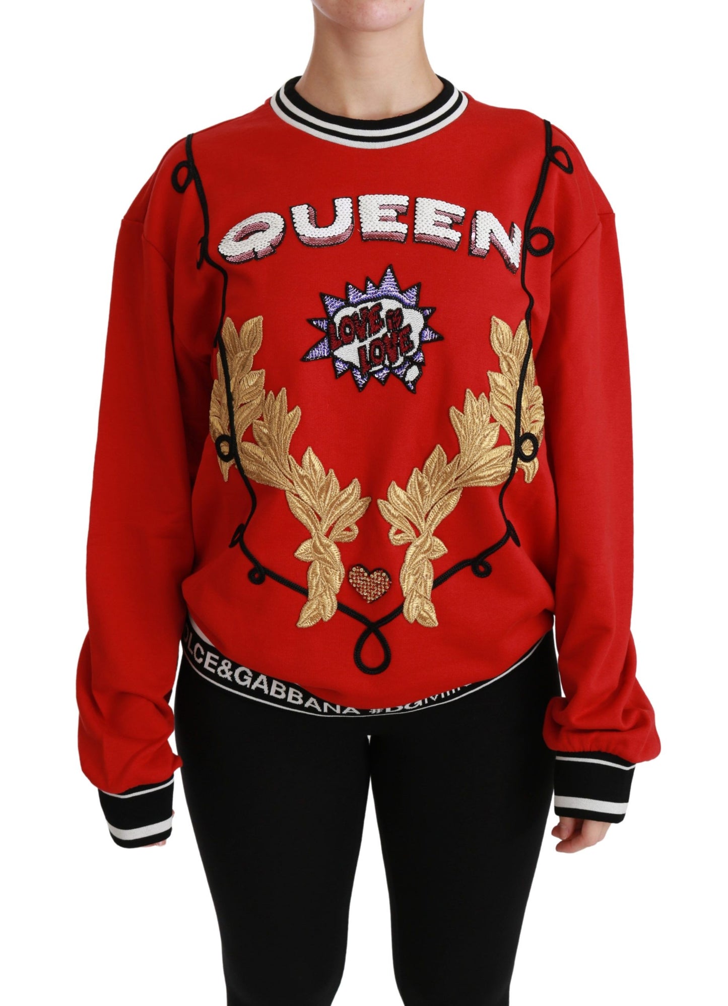 Dolce & Gabbana Strahlend Roter Pailletten Rundhals-Pullover
