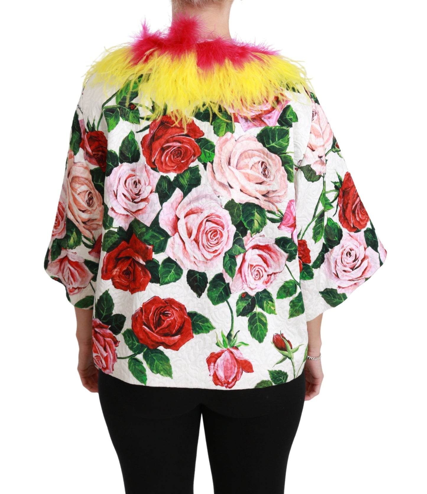 Abrigo floral blanco Chaqueta de rosas de pelo Capte