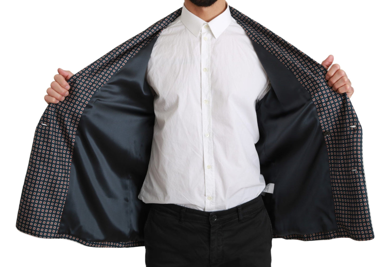 Giacca cappotto doppiopetto fantasia blu navy