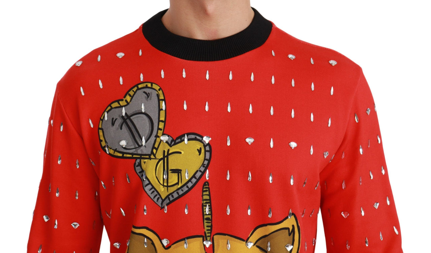 Dolce & Gabbana Eleganter roter Pullover mit Kristallverzierung