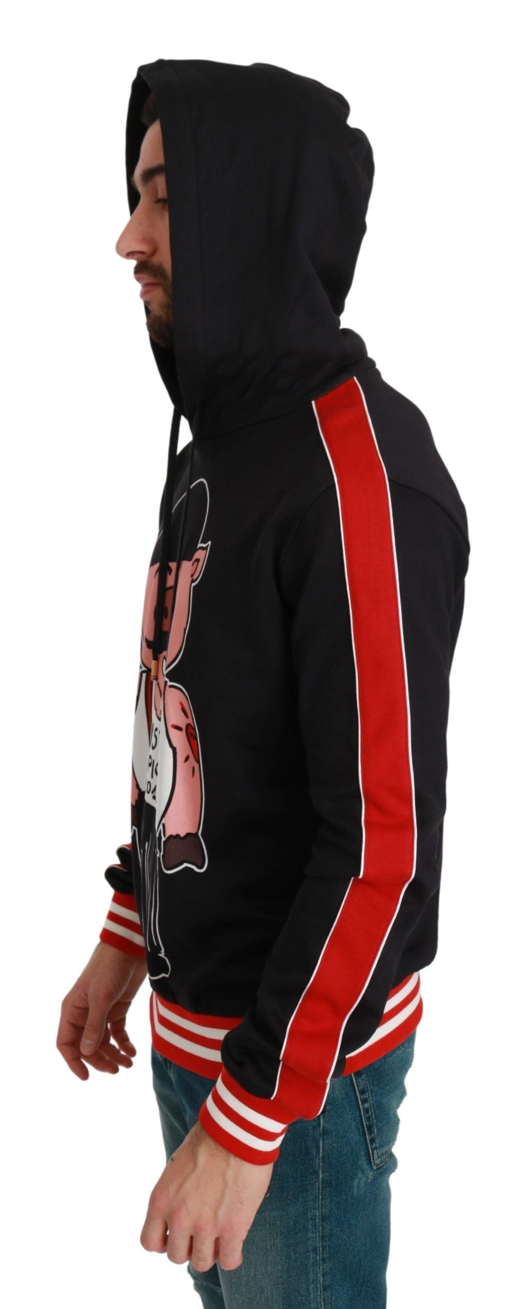 Dolce & Gabbana Eleganter Schwarzer Kapuzenpullover mit Multicolor-Motiv