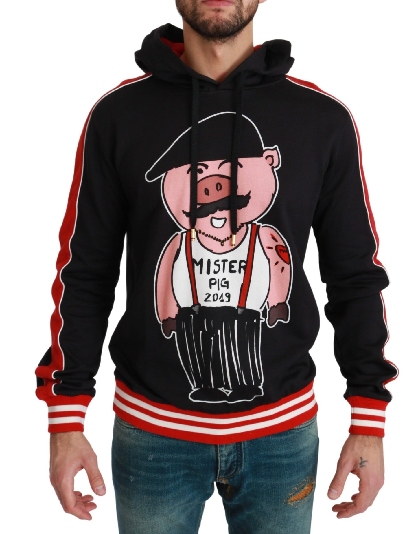 Dolce & Gabbana Eleganter Schwarzer Kapuzenpullover mit Multicolor-Motiv