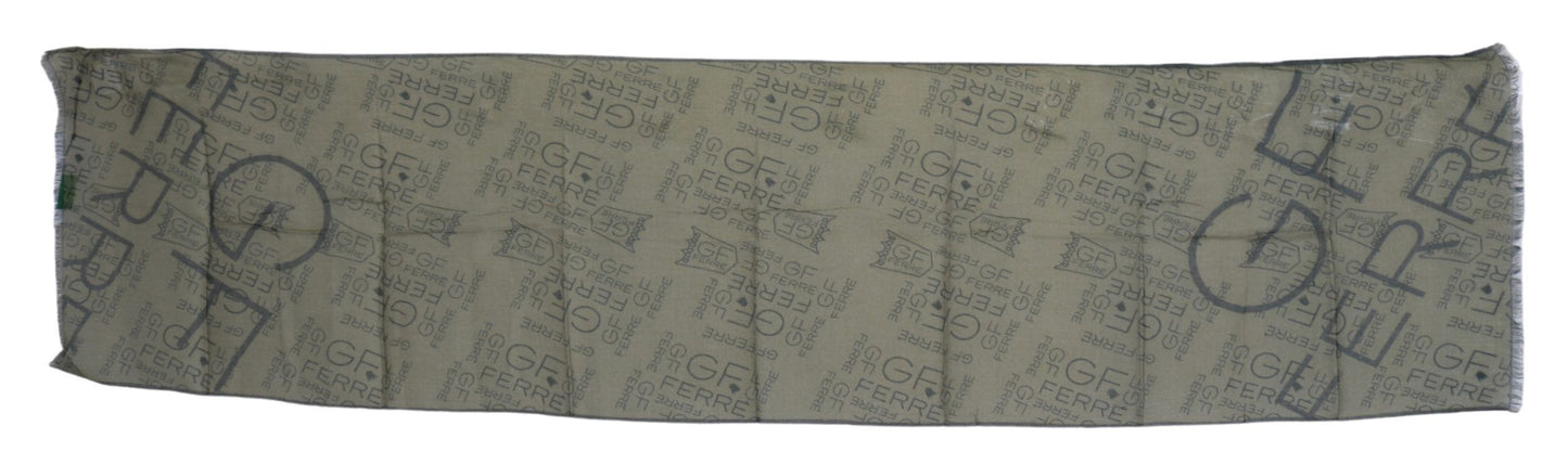 Sciarpa Logata in Viscosa e Lana Verde Fantasia Foulard