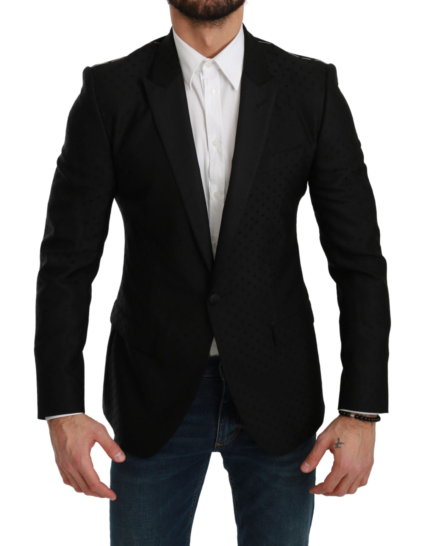 Blazer en mélange de laine noir à pois blancs élégant Dolce & Gabbana