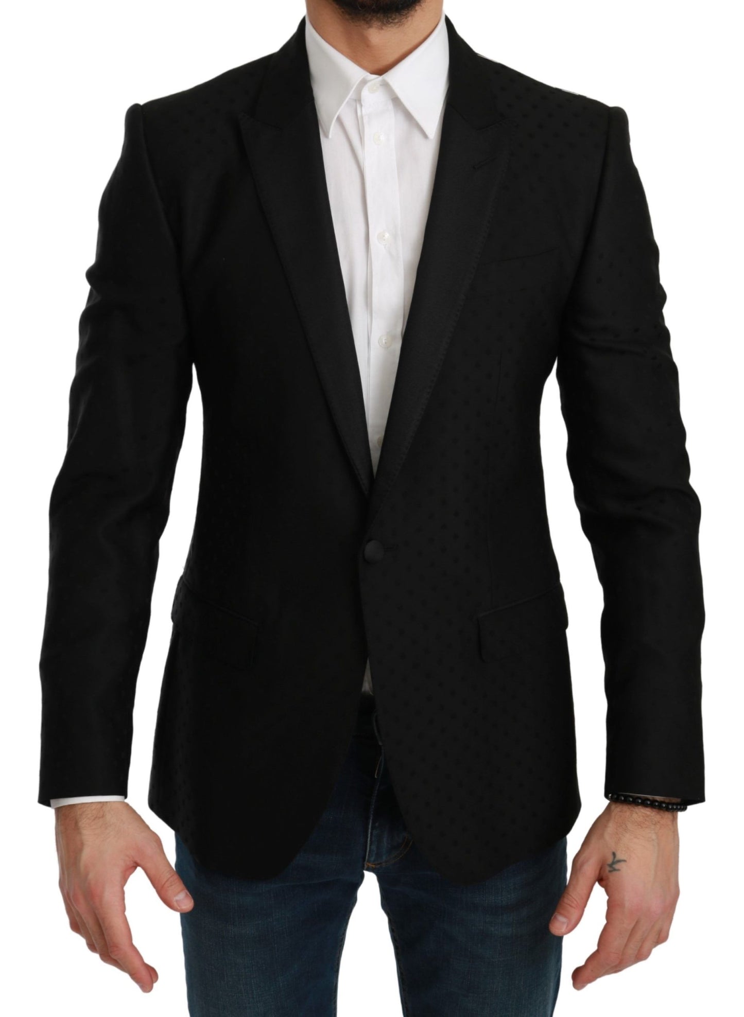 Blazer en mélange de laine noir à pois blancs élégant Dolce & Gabbana