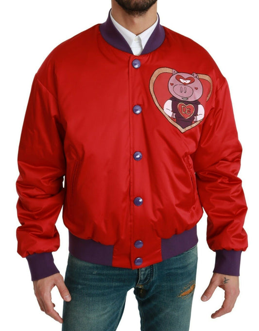 Dolce & Gabbana Vibrant Red Bomberjacke mit mehrfarbigem Motiv