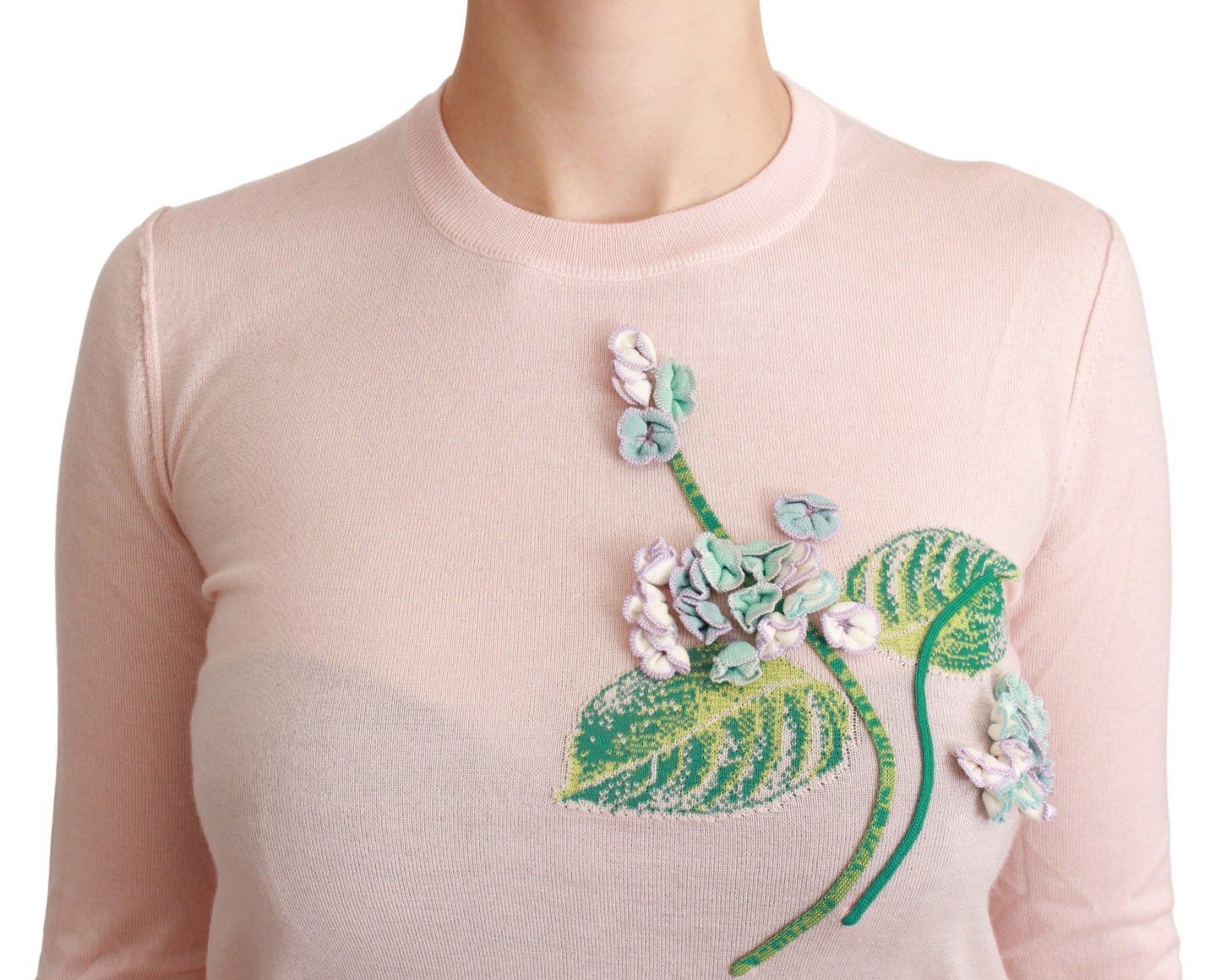 Jersey de cachemir de seda floral rosa