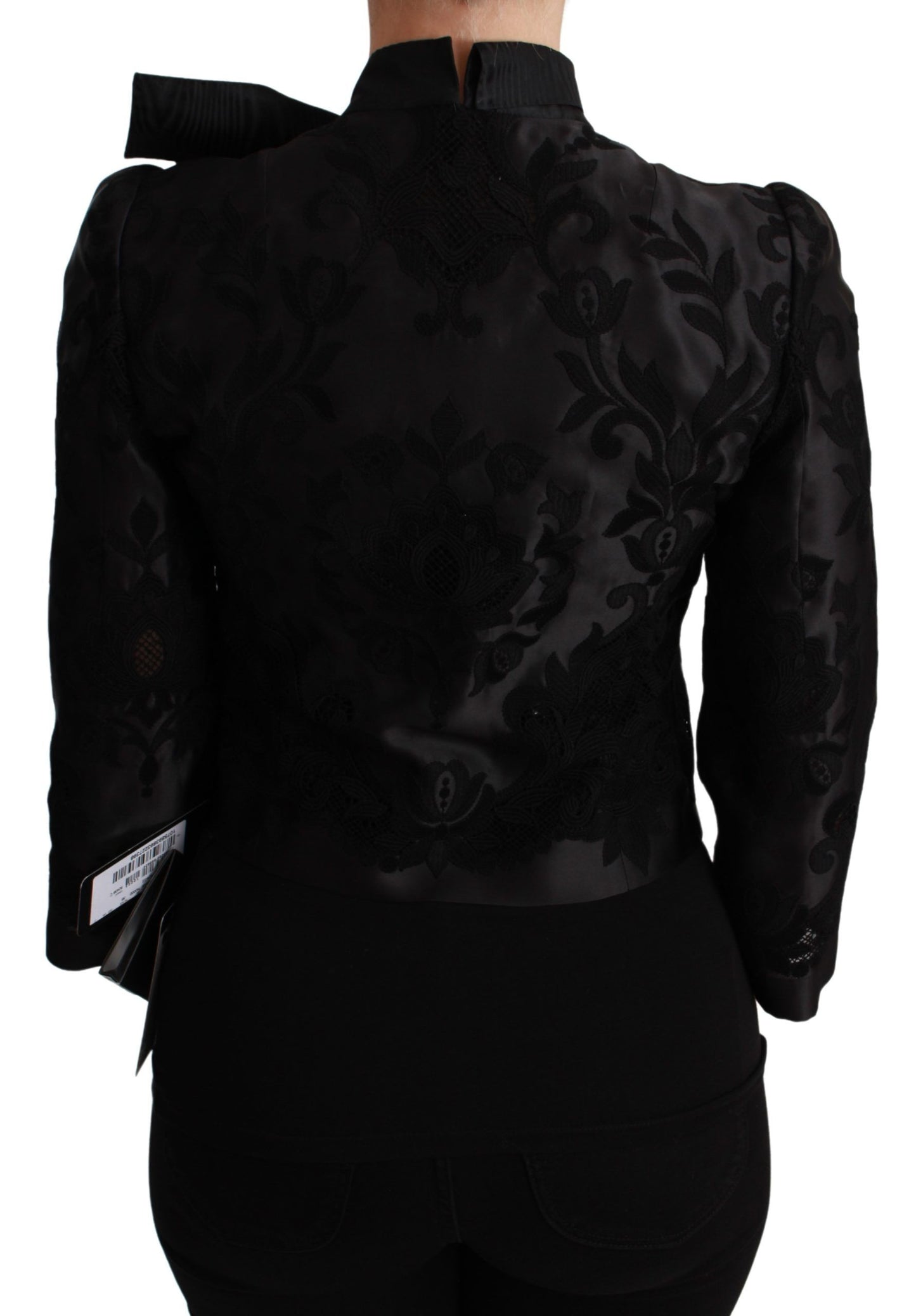 Chaqueta de seda tipo blazer de jacquard floral negra