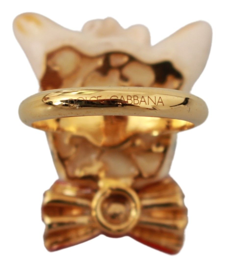 Anello accessorio con marchio per animali domestici in resina beige, ottone dorato