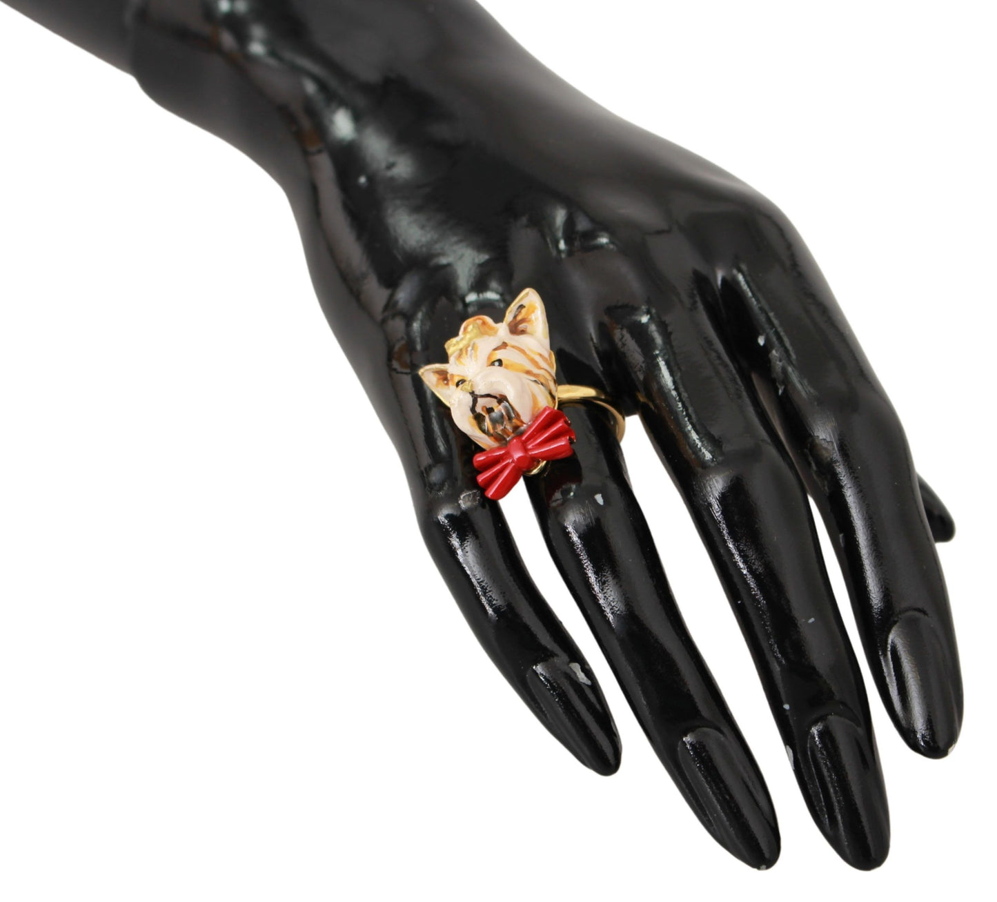 Anello accessorio con marchio per animali domestici in resina beige, ottone dorato