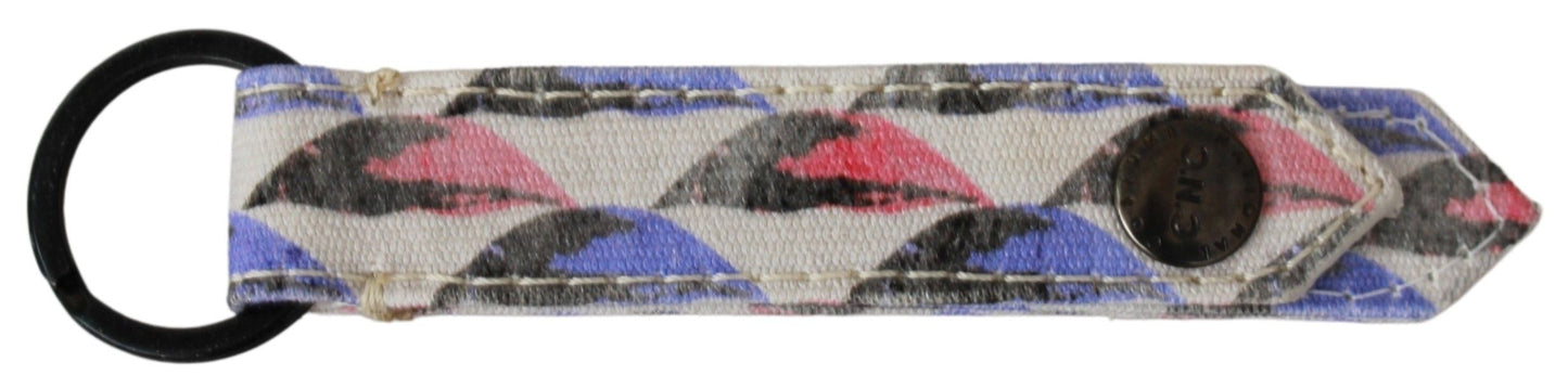 Llavero textil con marca de anillo blanco