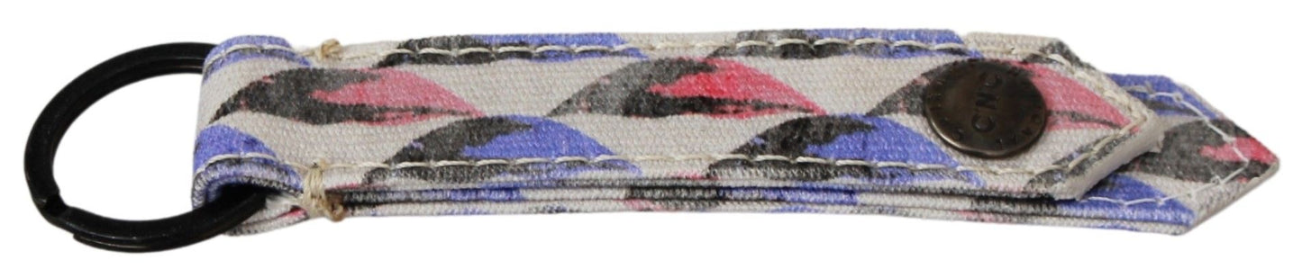 Llavero textil con marca de anillo blanco