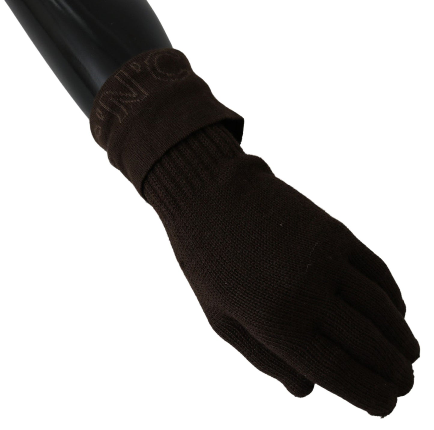 Guantes hasta la muñeca de talla única de punto de lana marrón