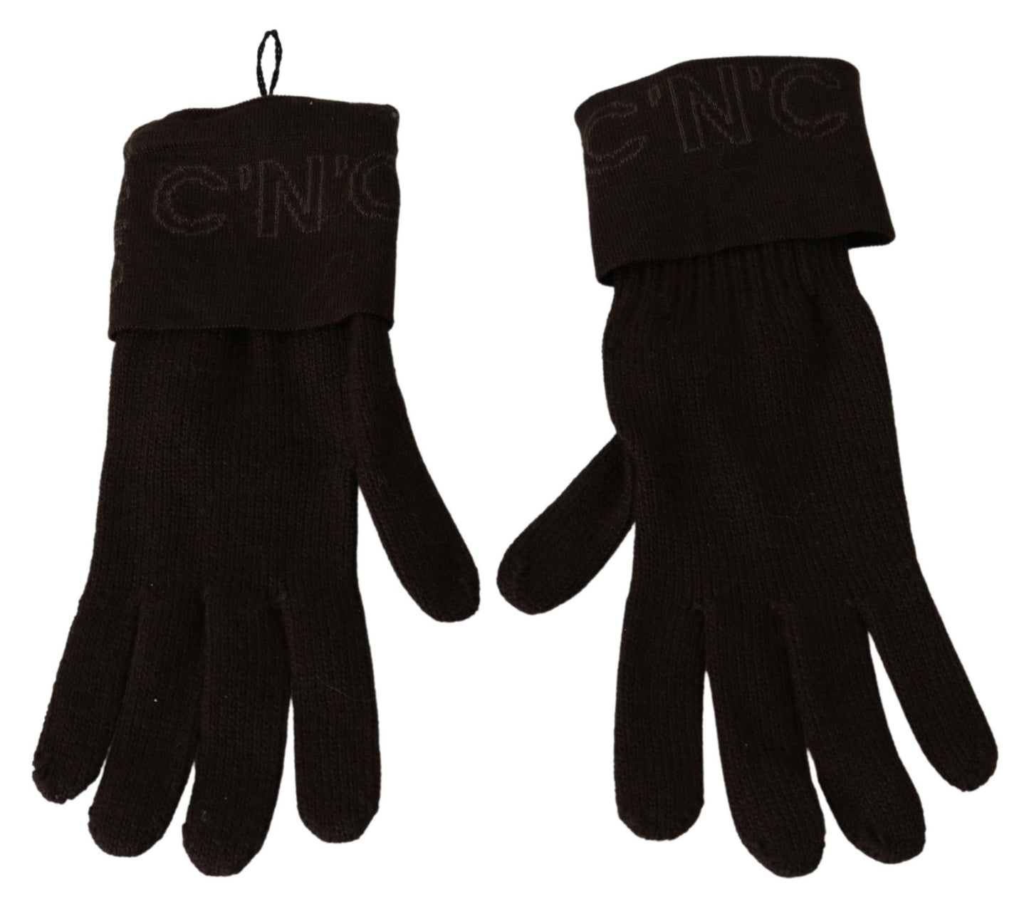 Guantes hasta la muñeca de talla única de punto de lana marrón