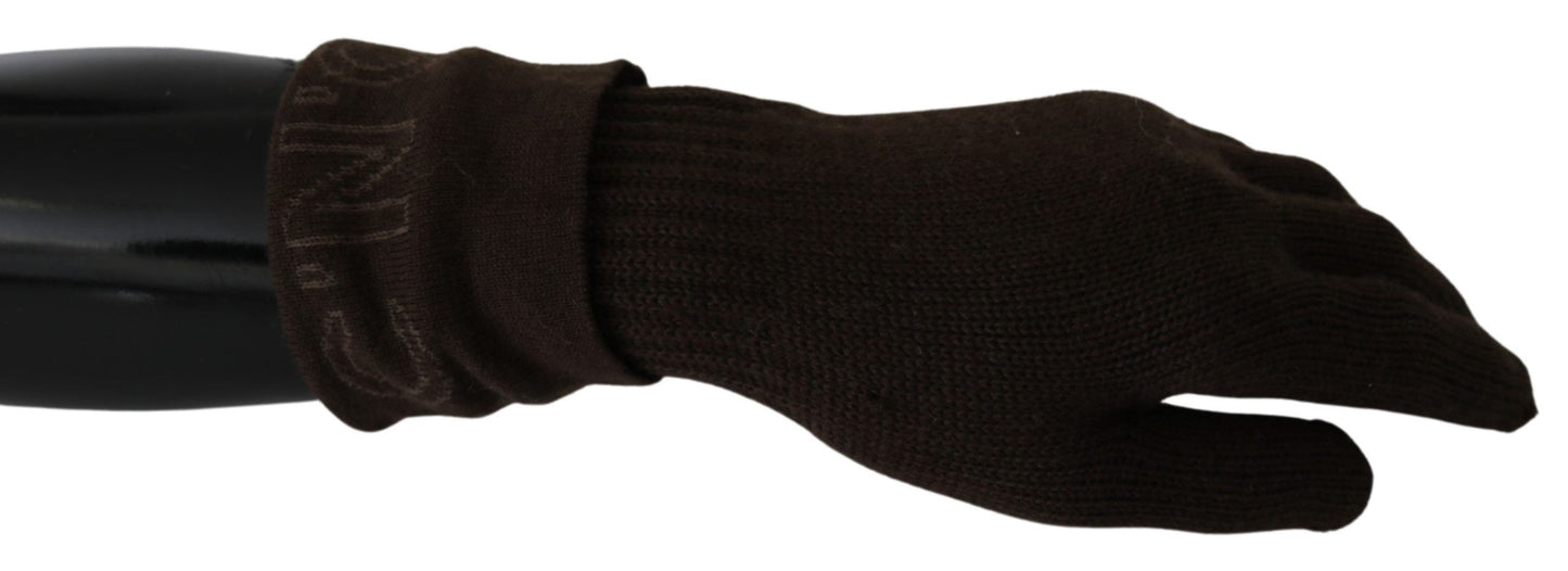 Guantes hasta la muñeca de talla única de punto de lana marrón