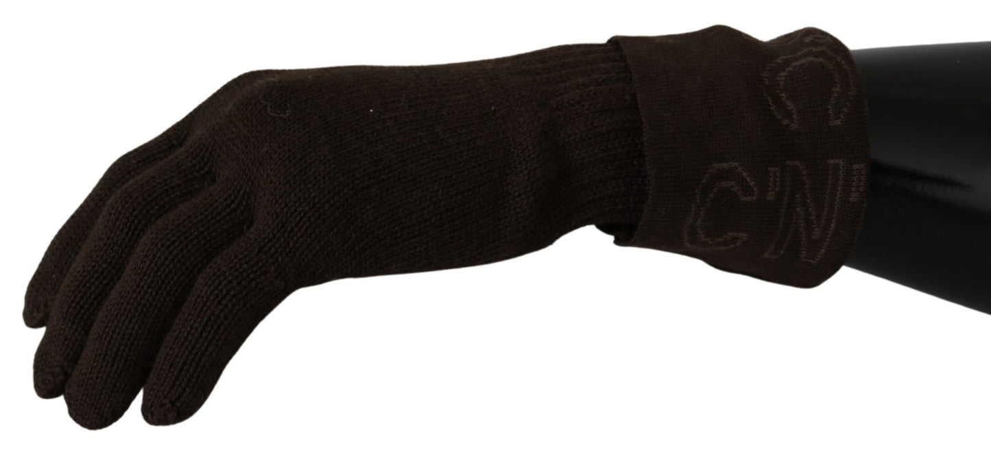 Guantes hasta la muñeca de talla única de punto de lana marrón