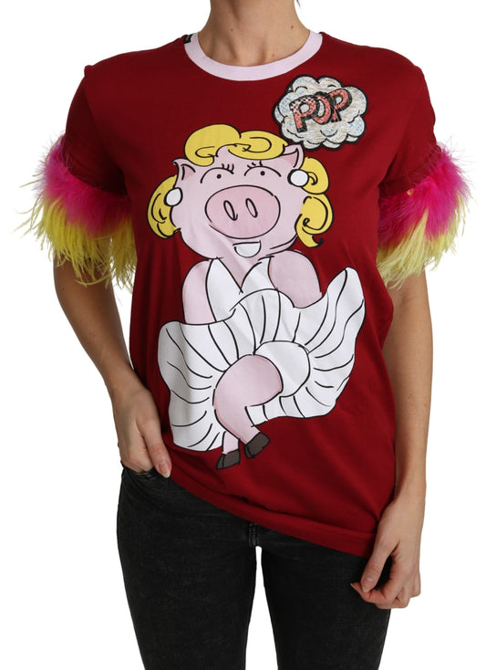 Dolce & Gabbana Chic Rote Schwein Druck Rundhals T-Shirt