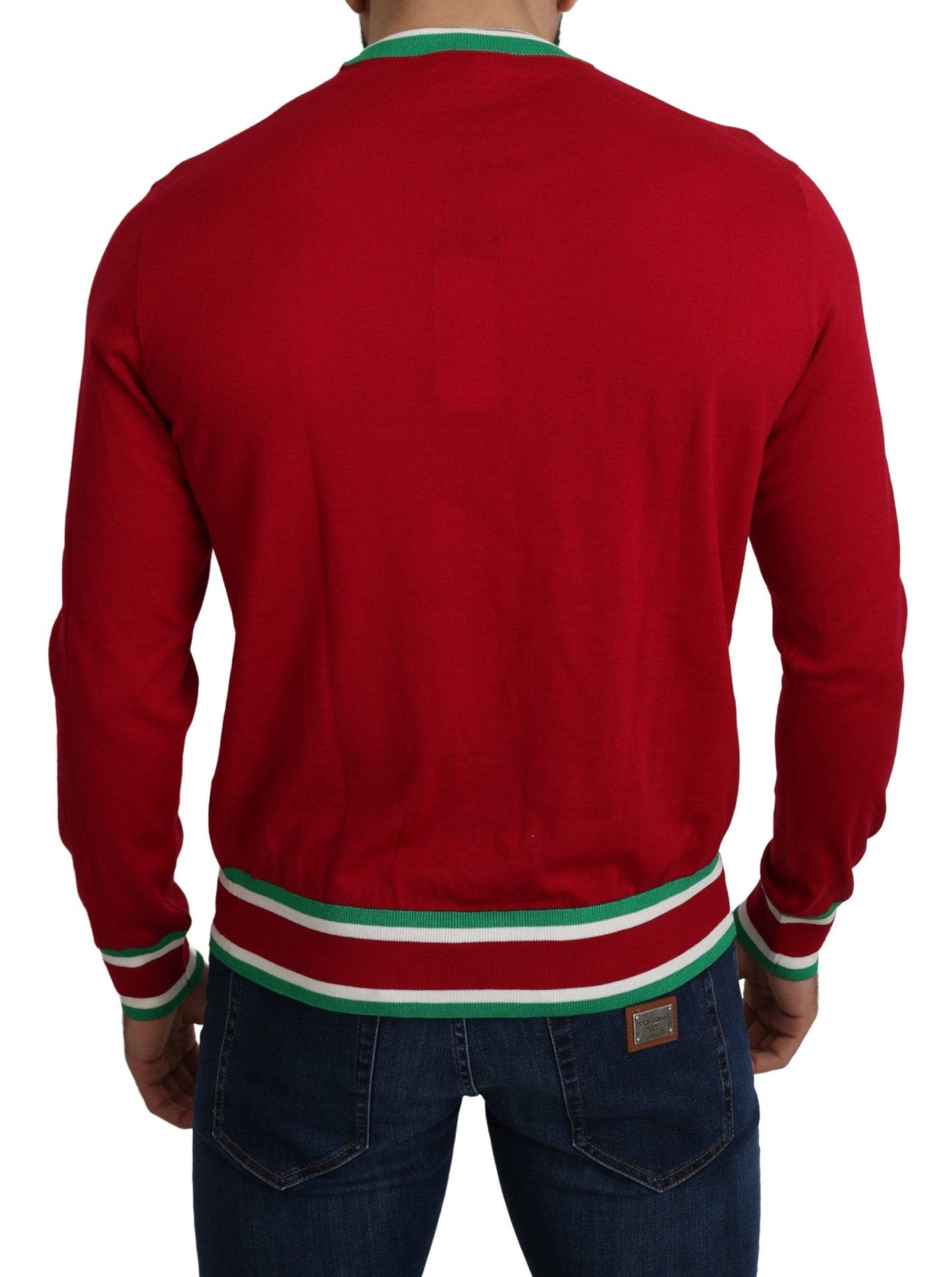 Dolce & Gabbana Eleganter roter Woll-Seiden-Pullover mit Rundhalsausschnitt