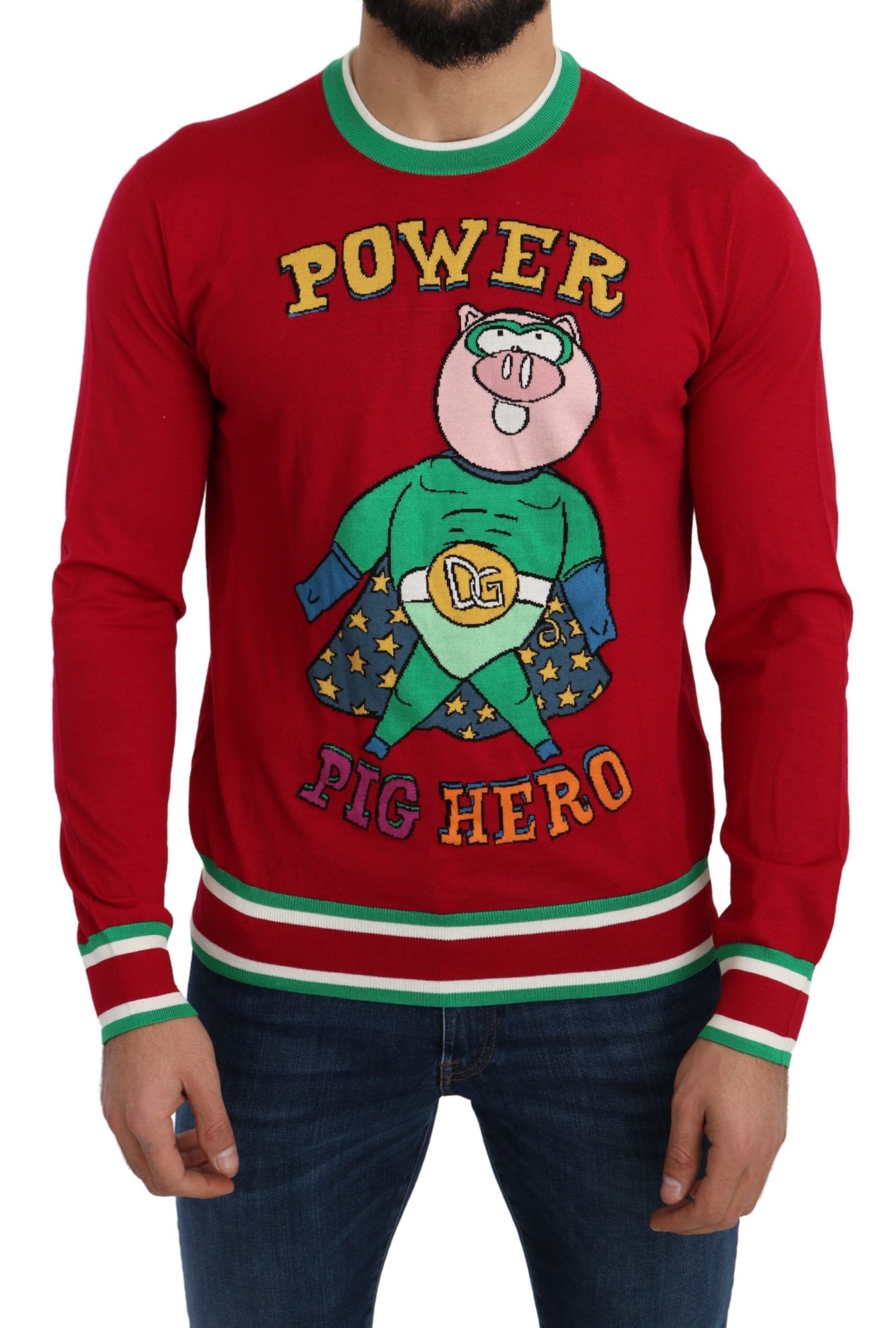 Dolce & Gabbana Eleganter roter Woll-Seiden-Pullover mit Rundhalsausschnitt