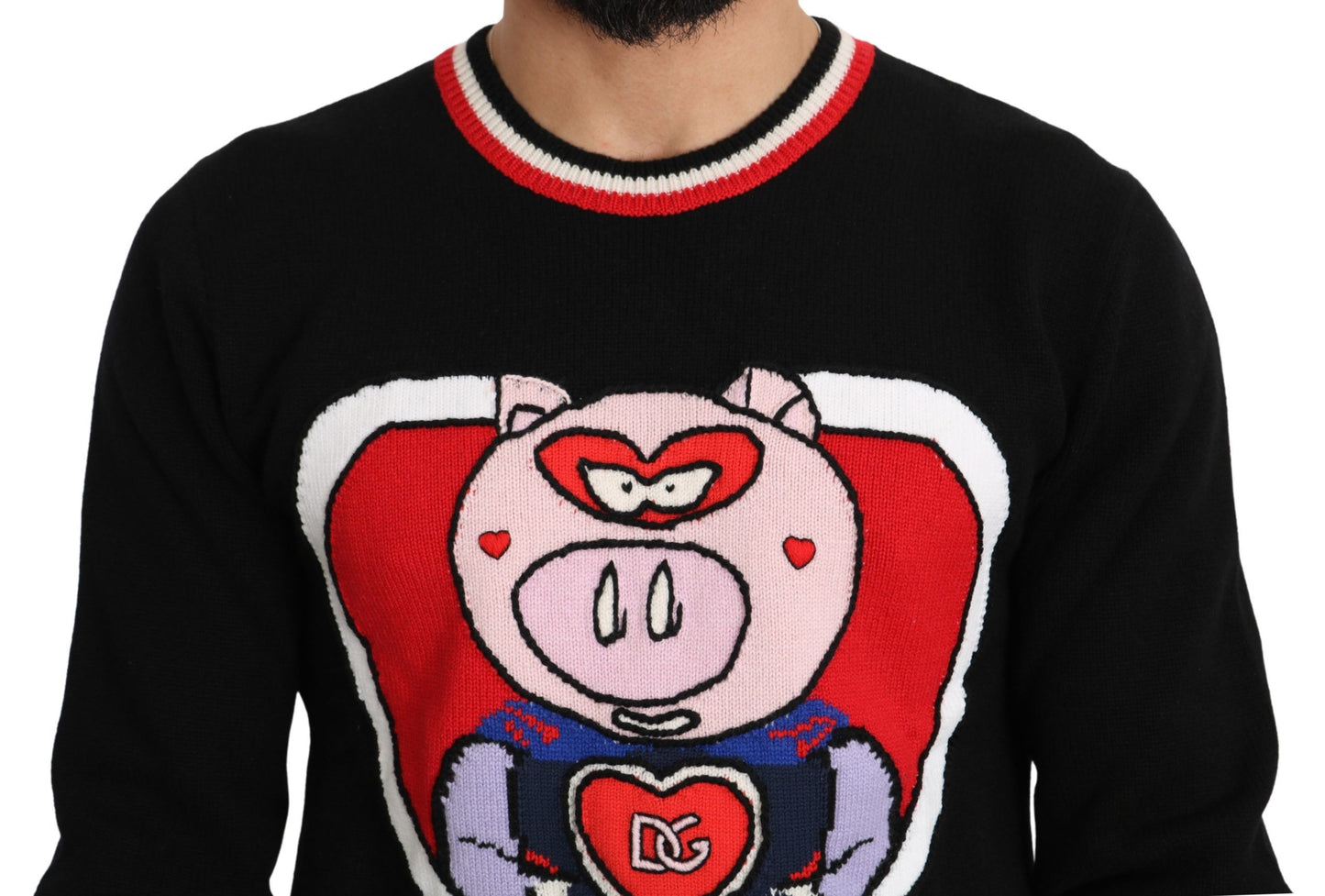 Jersey negro de cachemira con diseño de cerdo del año