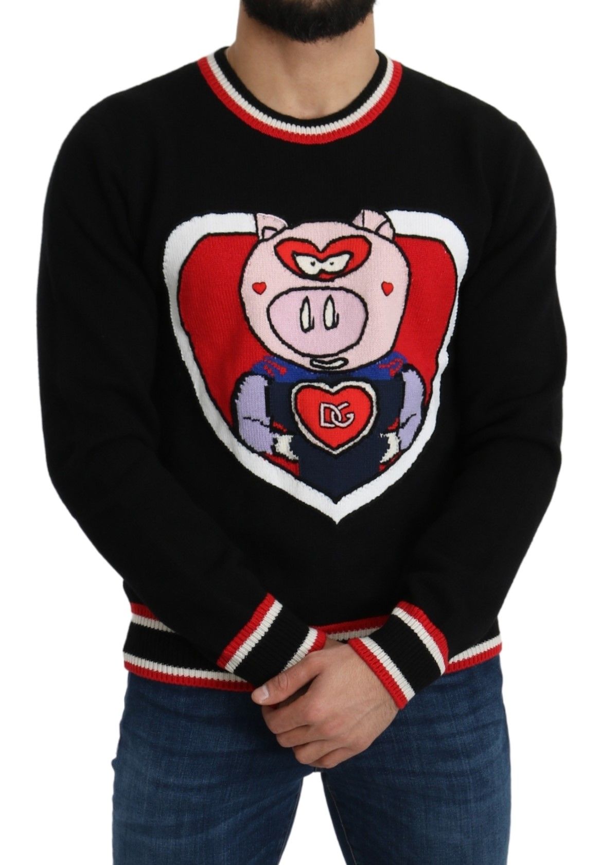 Jersey negro de cachemira con diseño de cerdo del año