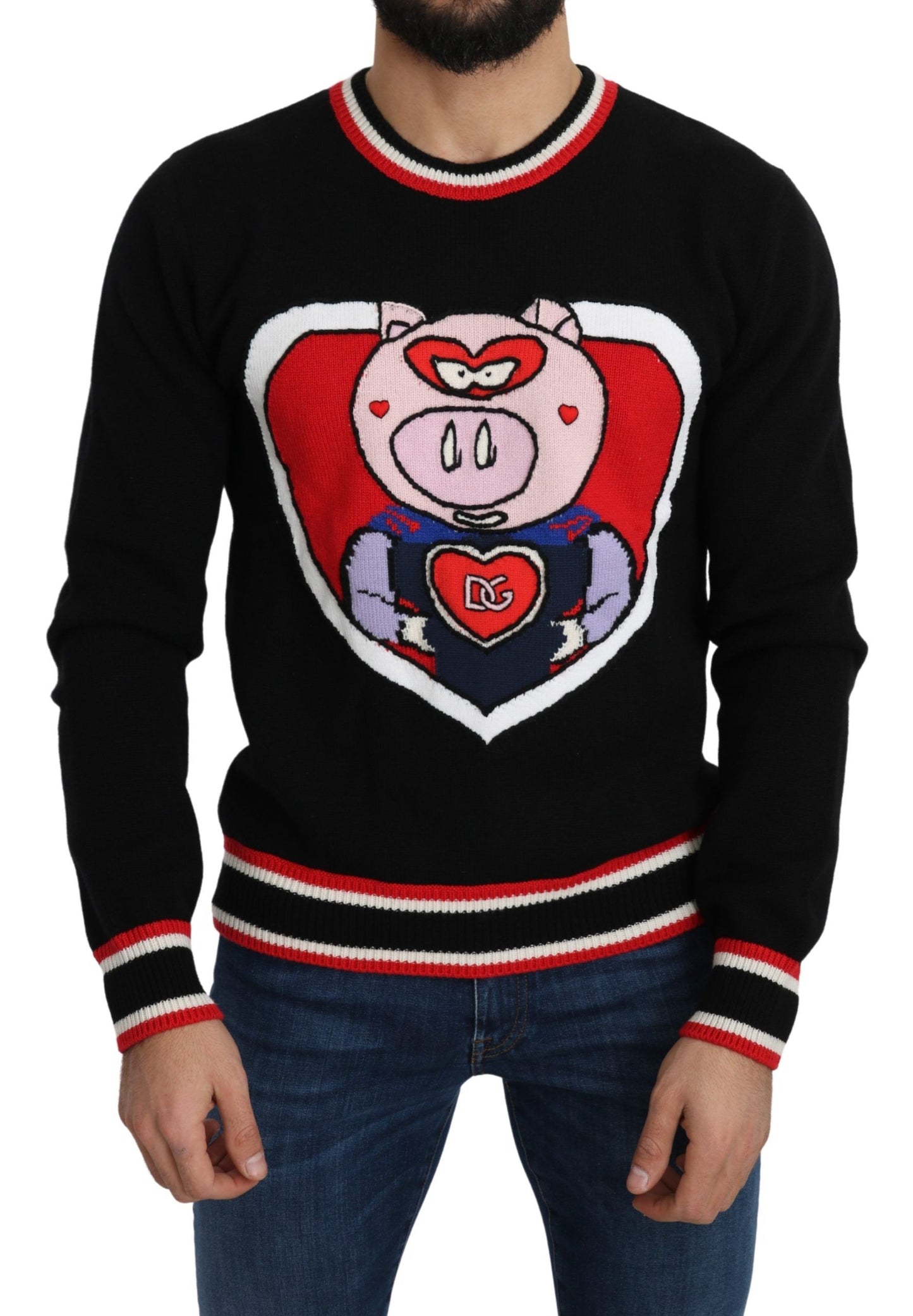 Jersey negro de cachemira con diseño de cerdo del año