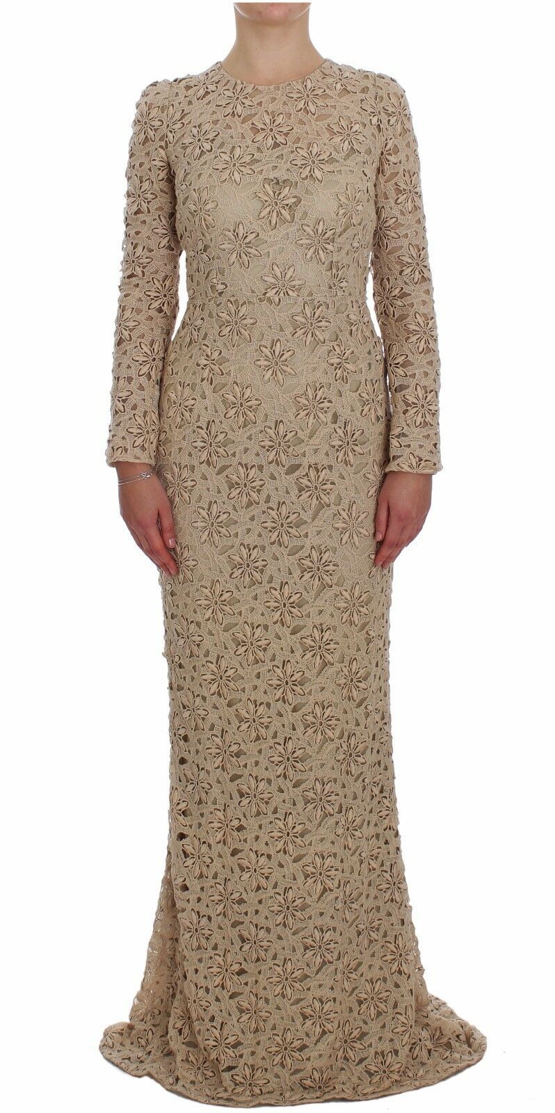 Vestido tubo de encaje floral beige