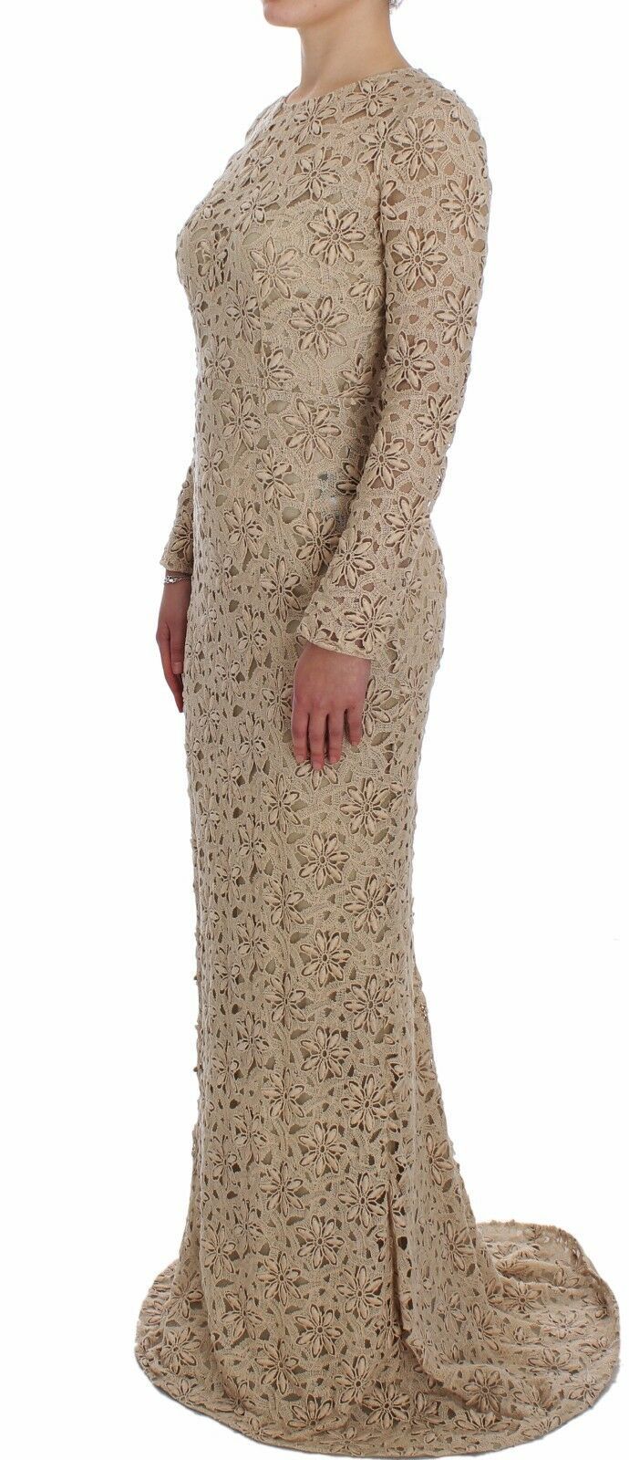 Vestido tubo de encaje floral beige