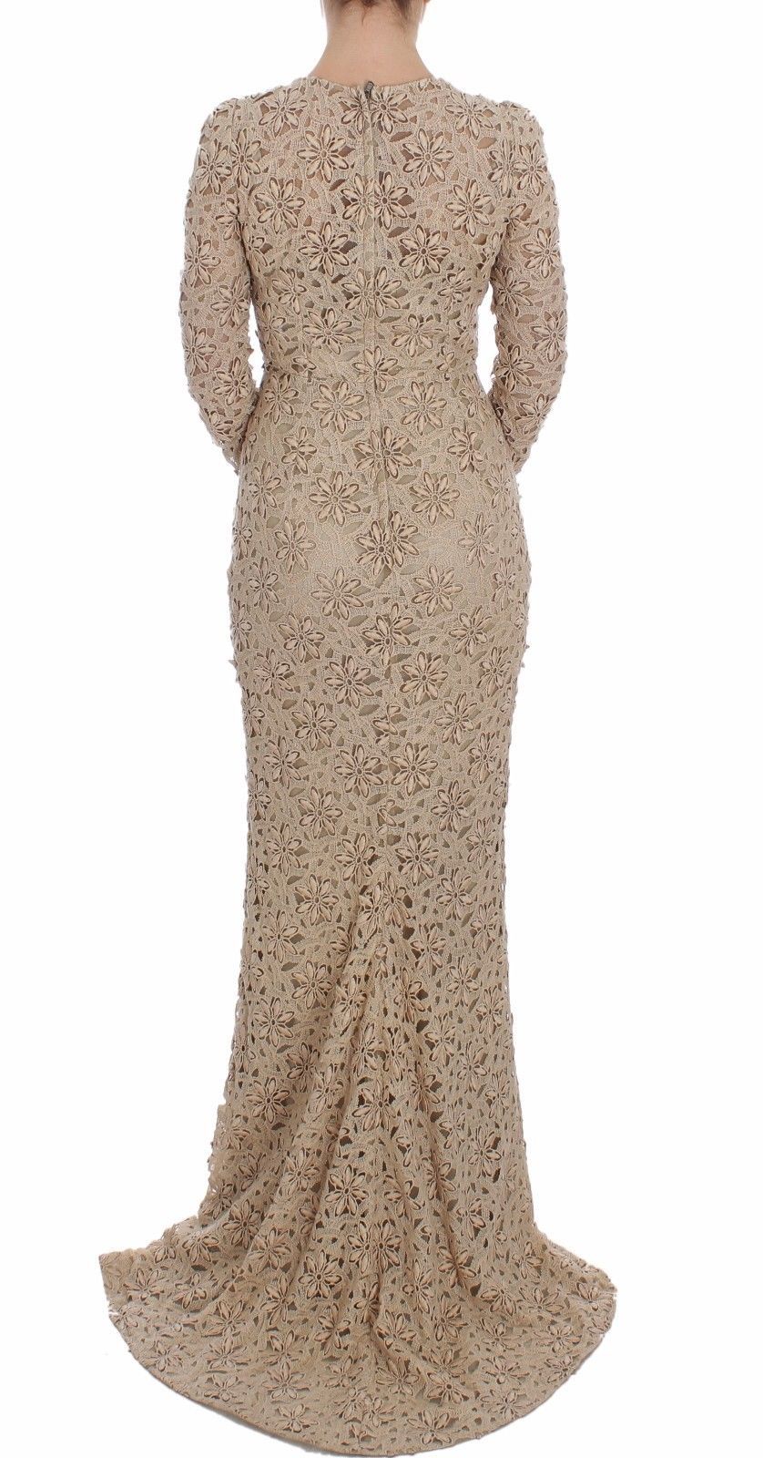 Vestido tubo de encaje floral beige