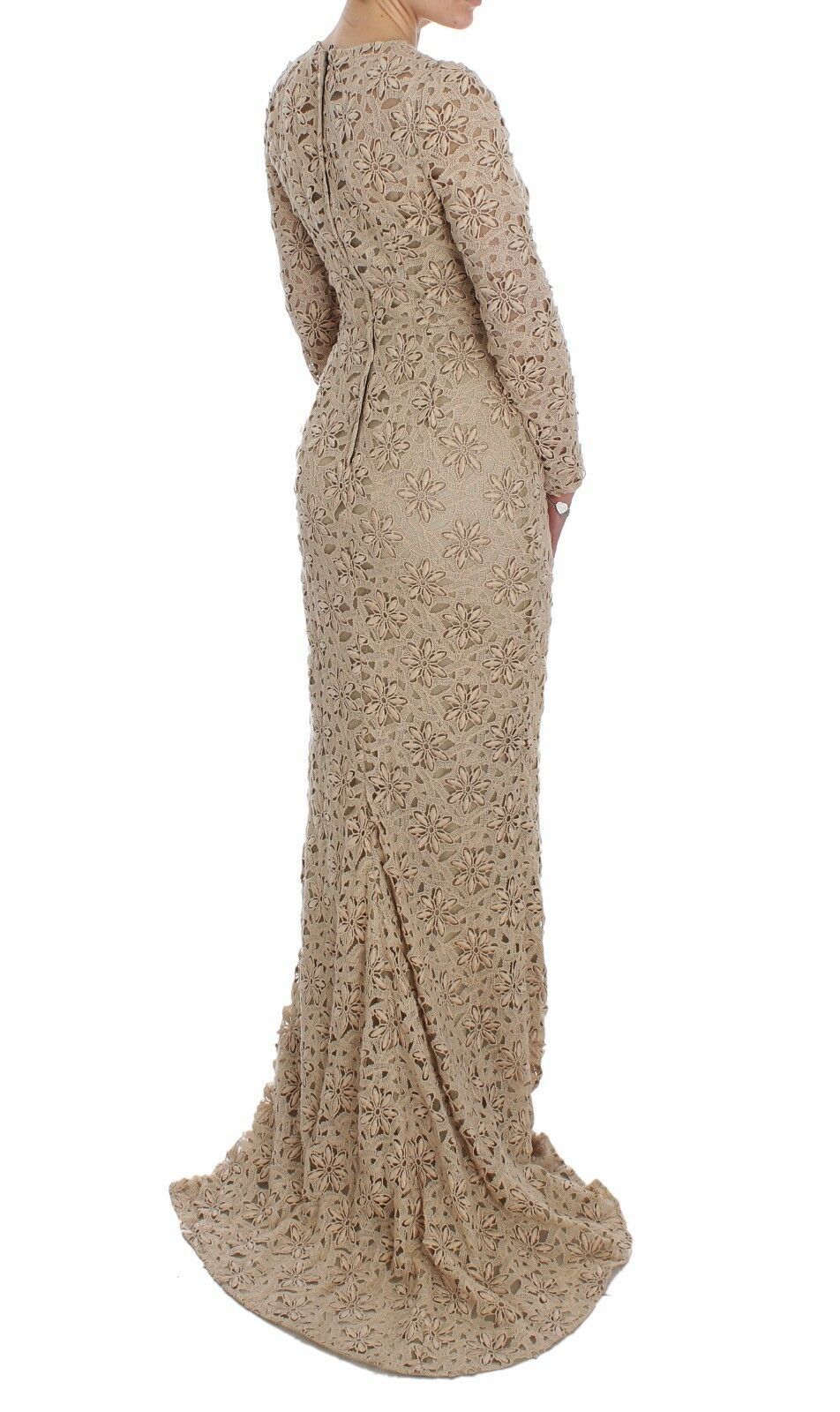 Vestido tubo de encaje floral beige