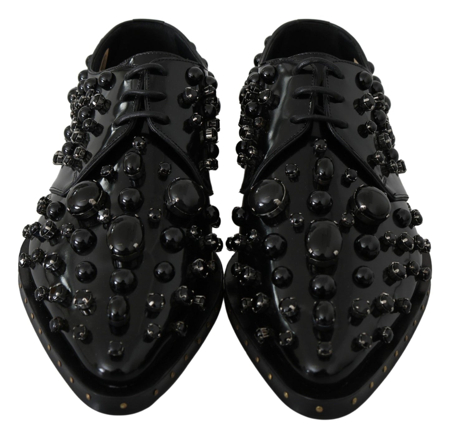 Scarpe broque in pelle nera con cristalli
