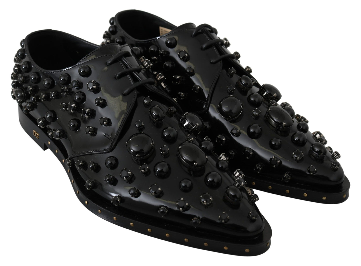 Scarpe broque in pelle nera con cristalli