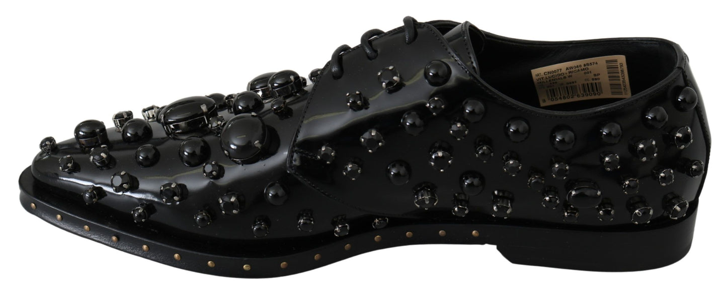 Scarpe broque in pelle nera con cristalli