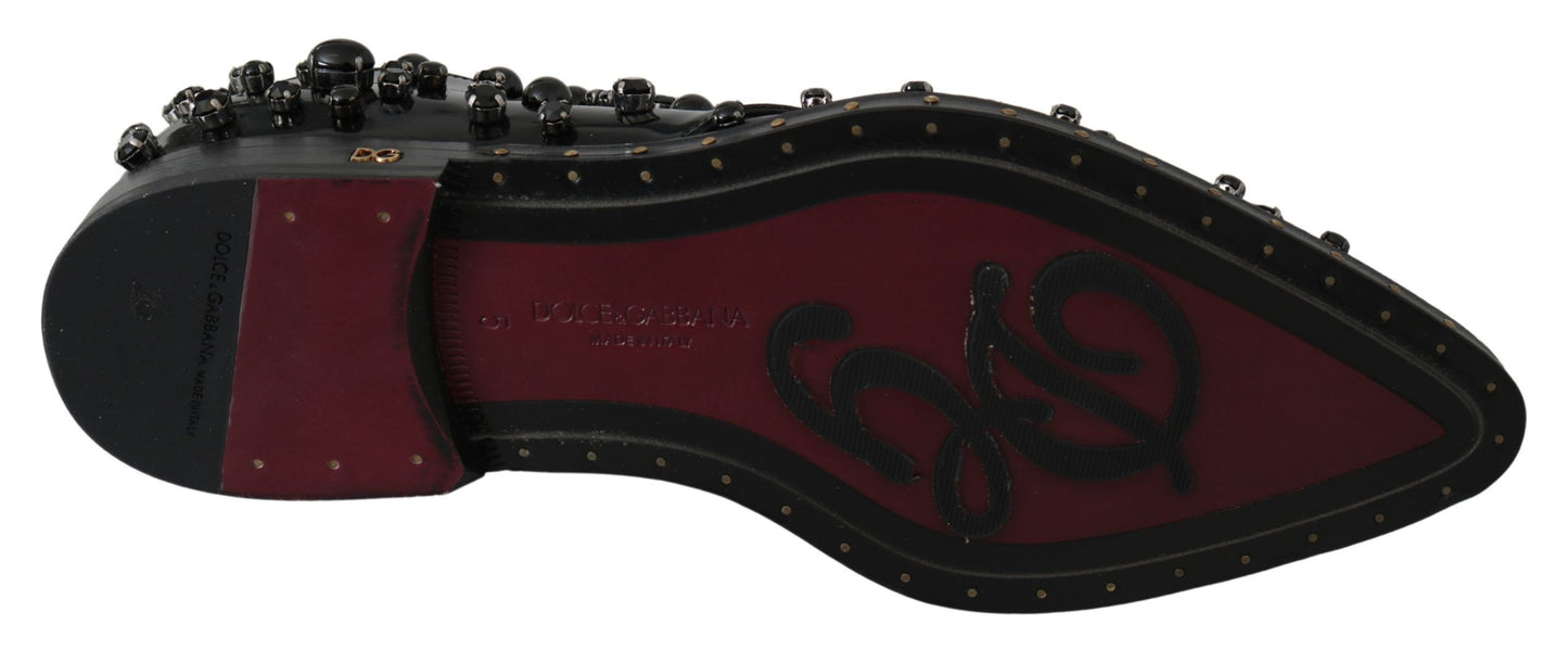 Scarpe broque in pelle nera con cristalli