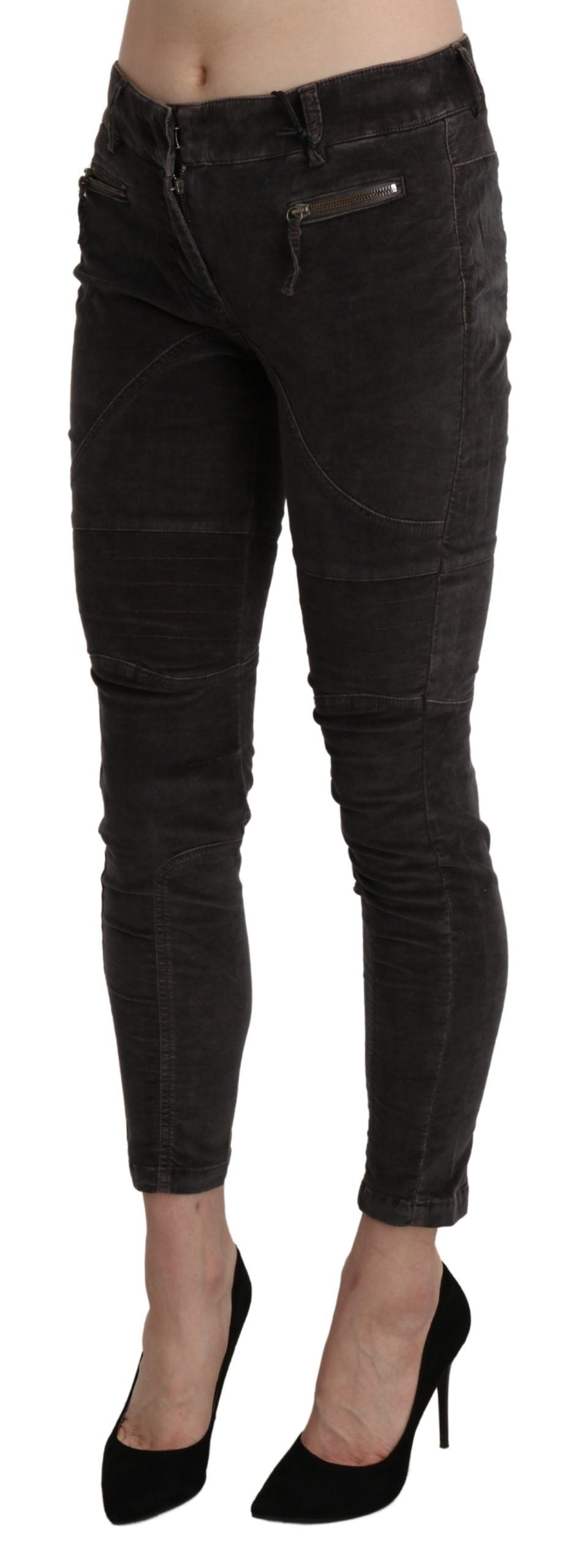 Pantaloni cropped in cotone capri di velluto marrone