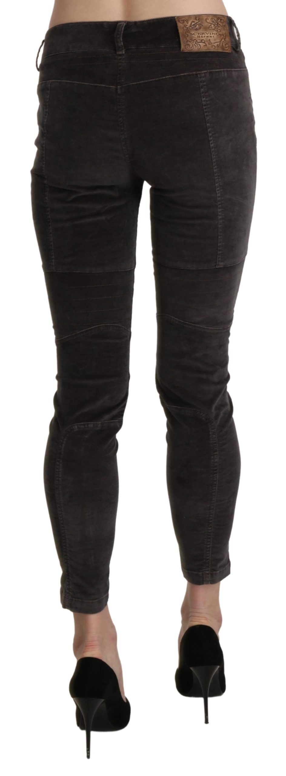 Pantaloni cropped in cotone capri di velluto marrone