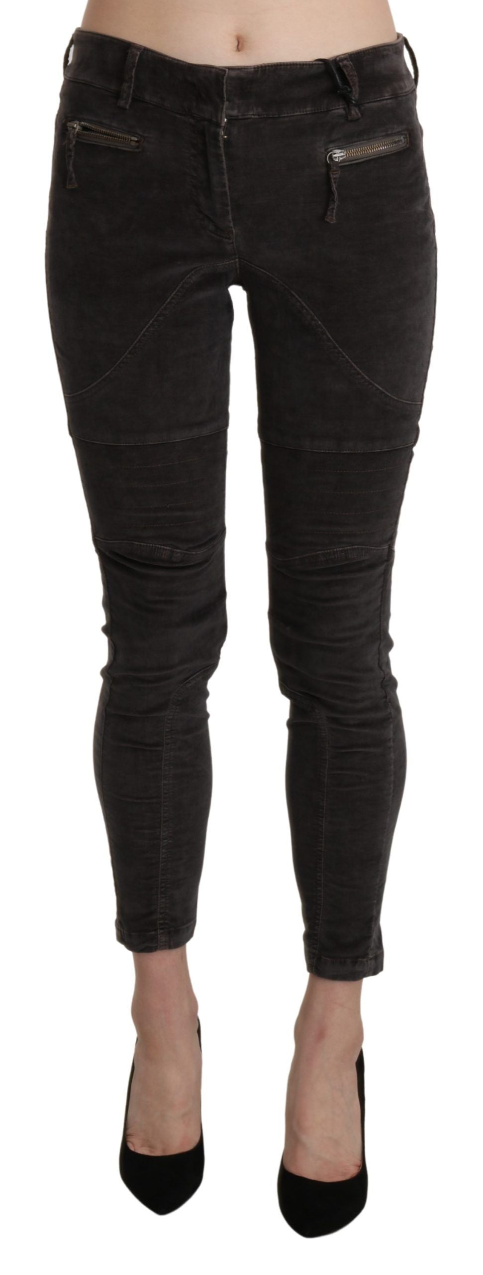 Pantaloni cropped in cotone capri di velluto marrone