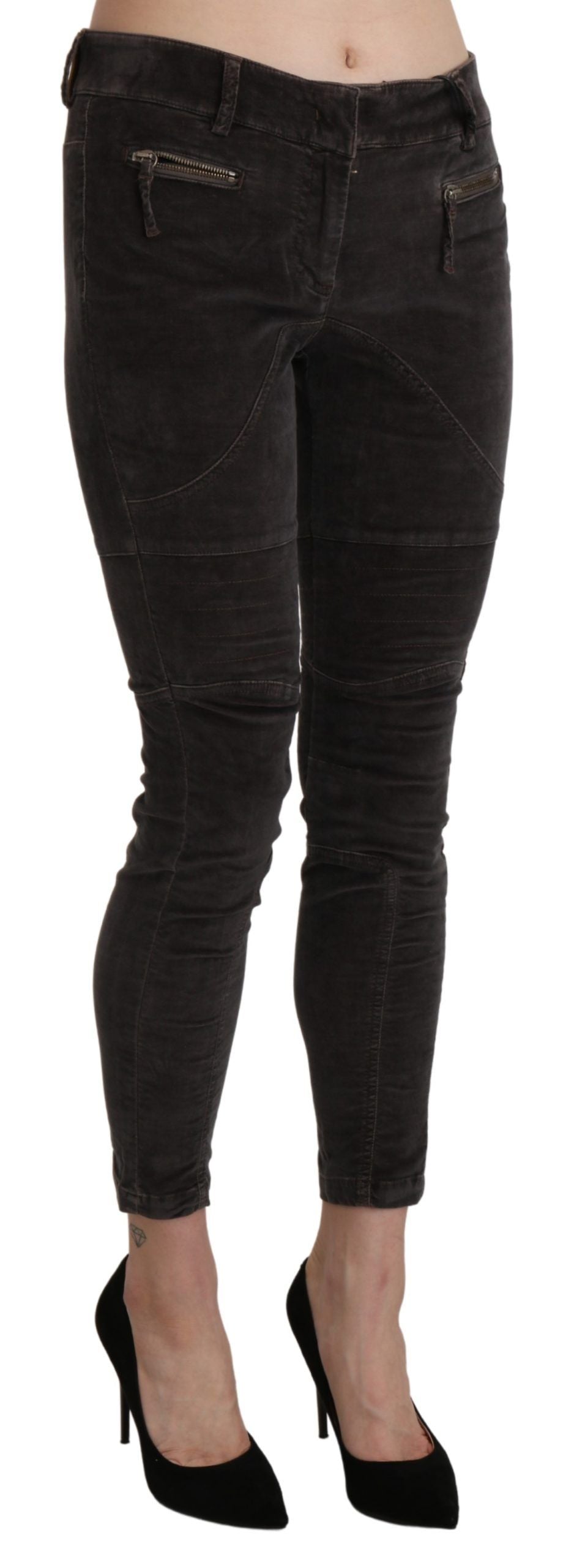 Pantaloni cropped in cotone capri di velluto marrone