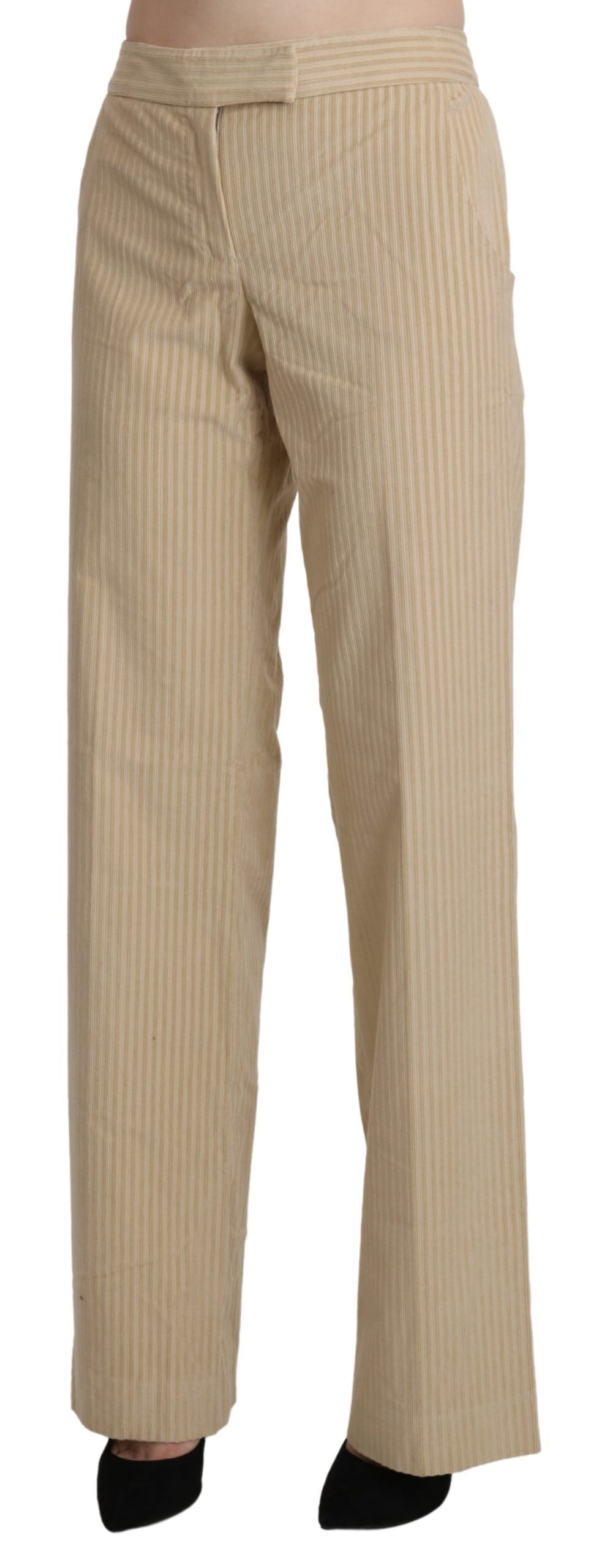 Pantaloni beige a gamba larga svasati a vita alta