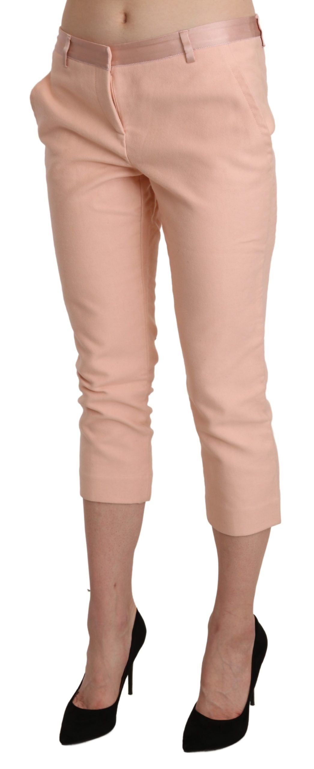 Pantaloni capri skinny corti rosa a vita bassa