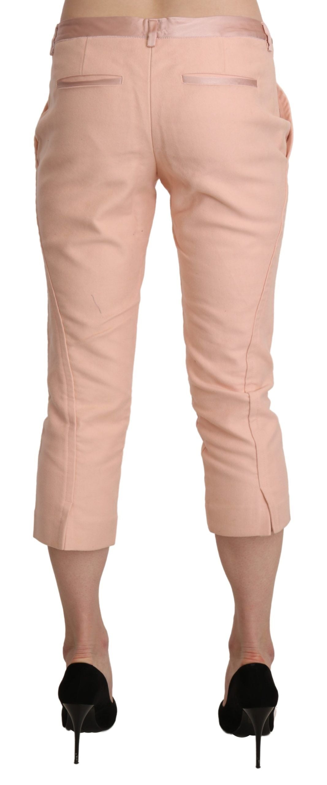 Pantaloni capri skinny corti rosa a vita bassa