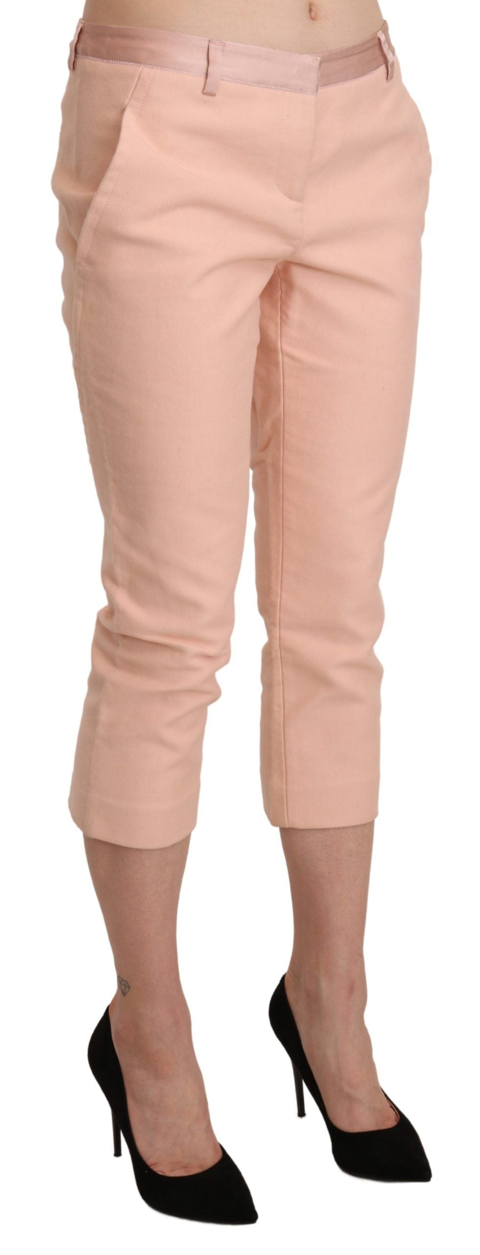 Pantaloni capri skinny corti rosa a vita bassa