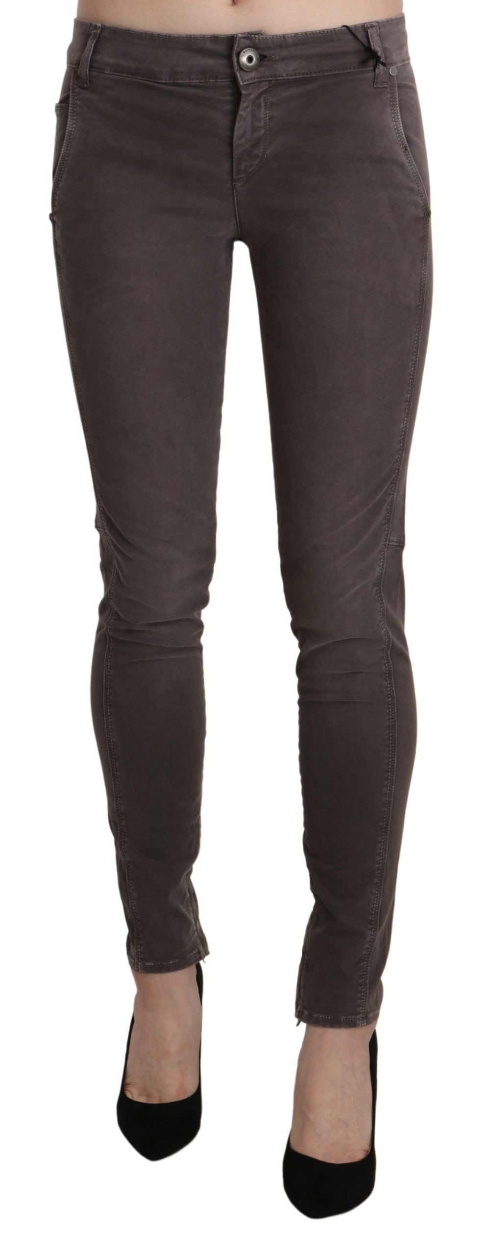 Jeans in cotone con pantaloni slim skinny a vita bassa marrone