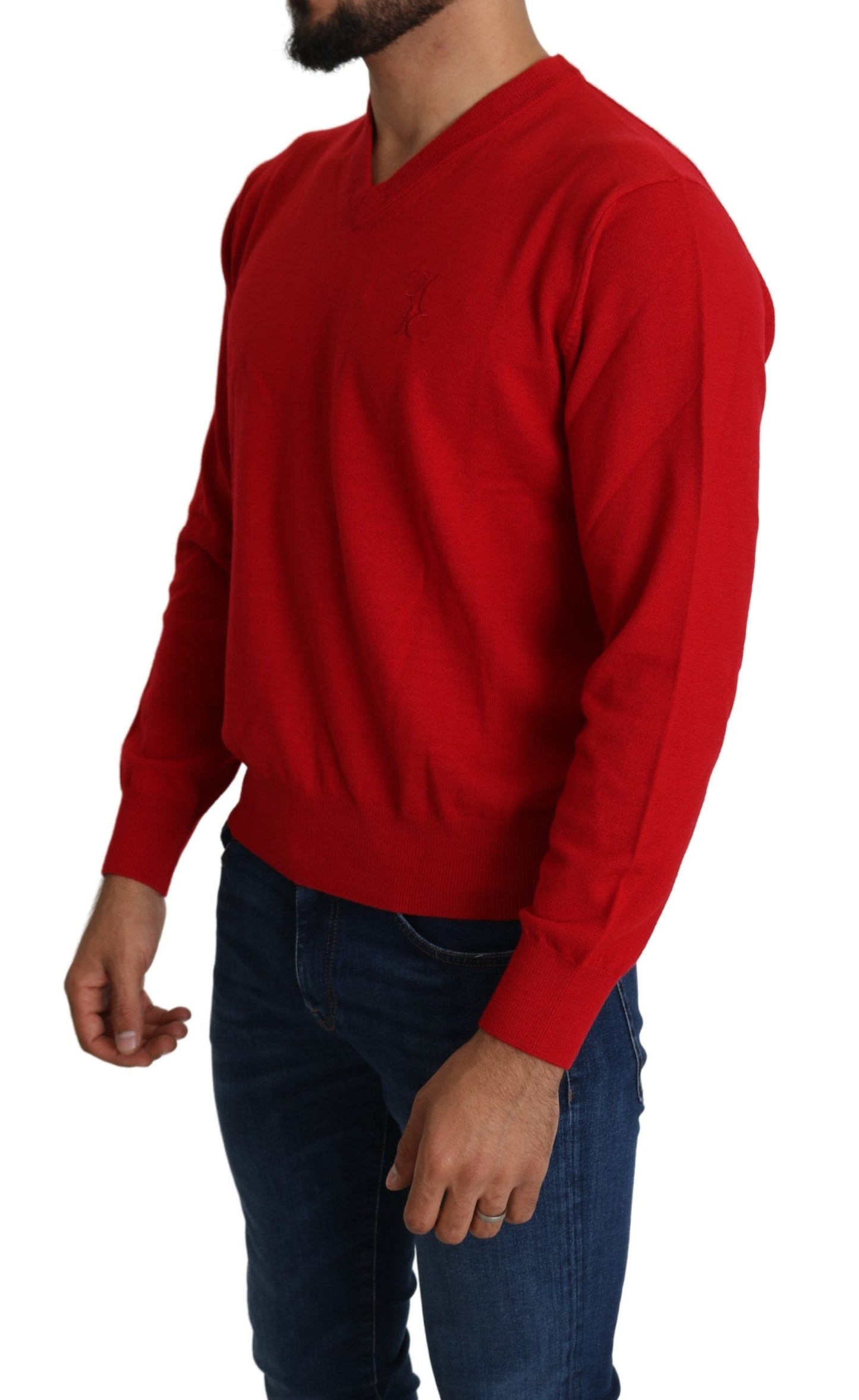 Sudadera de lana con cuello en V roja